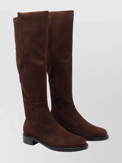 Stuart Weitzman High Suede Ankle Boots With Block Heel In Brown
