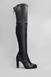 Stuart Weitzman Highland Thigh-high Heeled Leather Boots In Black