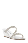 Stuart Weitzman Highshine Crystal Braid Wedge Sandals In Silver