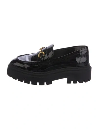 Pre-owned Stuart Weitzman Horsebit Accent Patent Leather Loafers In Black