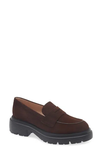 Stuart Weitzman Hudson Lite Lugged Platform Penny Loafer In Brown
