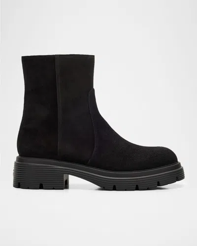 Stuart Weitzman Hudson Lite Suede Zip Ankle Boots In Black