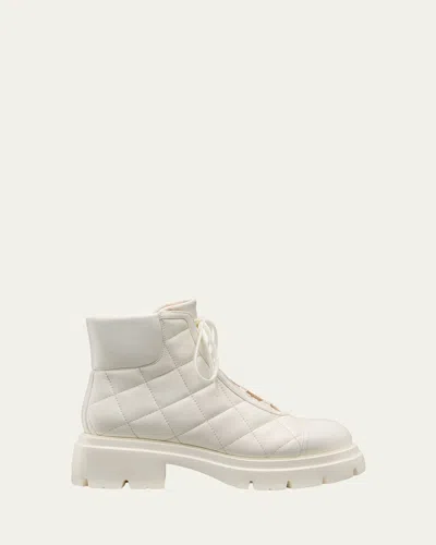 Stuart Weitzman Hudson Quilted Leather Hiker Booties In White