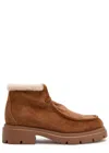 Stuart Weitzman Hudson Shearling-trimmed Suede Ankle Boots In Brown