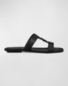 STUART WEITZMAN IBIZA LEATHER WOVEN-STRAP SLIDE SANDALS