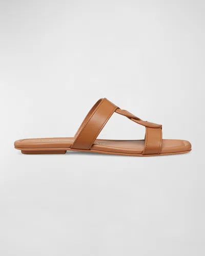 Stuart Weitzman Ibiza Leather Woven-strap Slide Sandals In Tan
