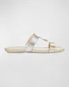 STUART WEITZMAN IBIZA METALLIC WOVEN-STRAP SLIDE SANDALS