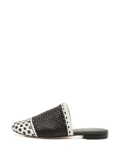 Pre-owned Stuart Weitzman Indiana Woven Leather Mules In Black