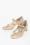 Stuart Weitzman Iridescent Effcet Leather Vivienne Mary Jane Pumps With Heel In Gold