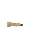 Stuart Weitzman Leather Pearl Ballet Flats With Patent Contrasting Toe In Neutral