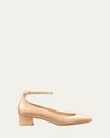 Stuart Weitzman Jane Patent Ankle-strap Ballerina Pumps In Adobe