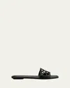 Stuart Weitzman Jasmine Leather Cutout Flat Slide Sandals In Black