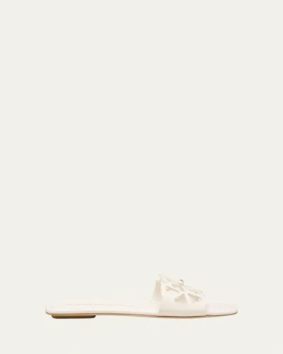 Stuart Weitzman Jasmine Leather Cutout Flat Slide Sandals In White