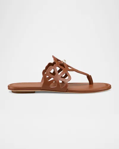 Stuart Weitzman Jasmine Leather Cutout Thong Sandals