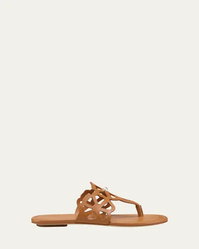 Stuart Weitzman Jasmine Leather Cutout Thong Sandals In Brown