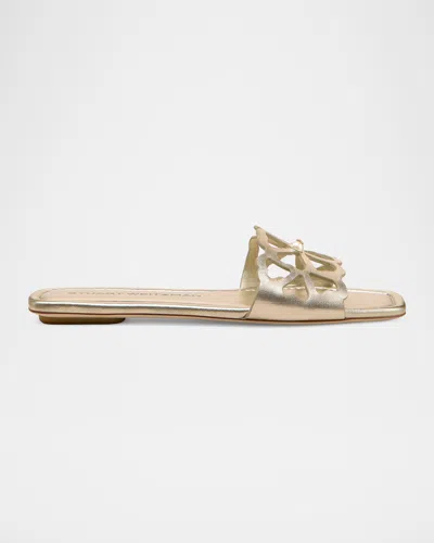 Stuart Weitzman Jasmine Metallic Cutout Flat Slide Sandals