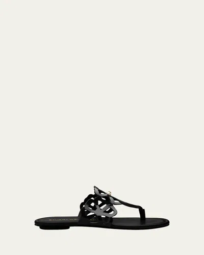 Stuart Weitzman Jasmine Patent Cutout Thong Sandals In Black