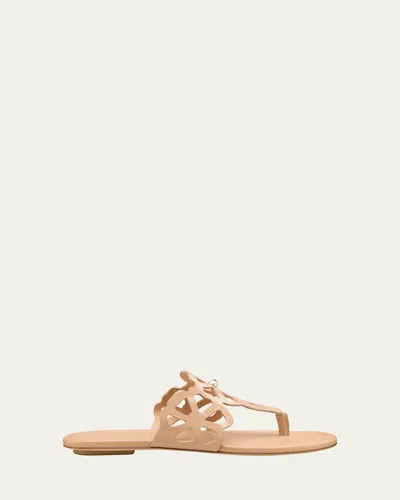 Stuart Weitzman Jasmine Patent Cutout Thong Sandals In Brown
