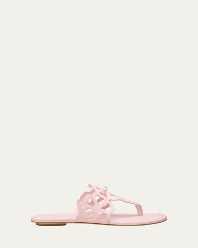 Stuart Weitzman Jasmine Patent Cutout Thong Sandals In Pink