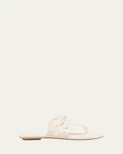 Stuart Weitzman Jasmine Patent Cutout Thong Sandals In White