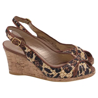 Stuart Weitzman Jean Cork Wedge Slingback Sandals In Animal Print Raffia