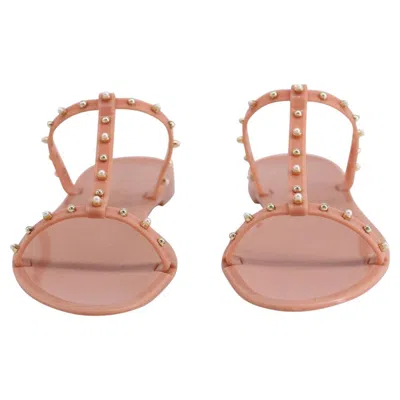 Pre-owned Stuart Weitzman Jelly Sandals With Pearl In Peach Pink Rubber