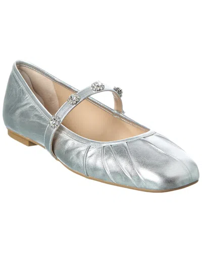 Stuart Weitzman Justina Leather Mary Jane Ballet Flat In Silver