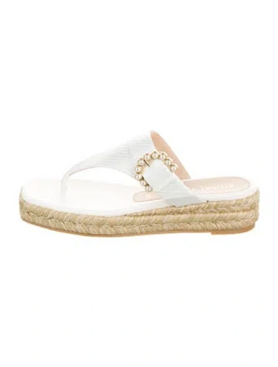 Pre-owned Stuart Weitzman Jute Beaded Accents Mules In White