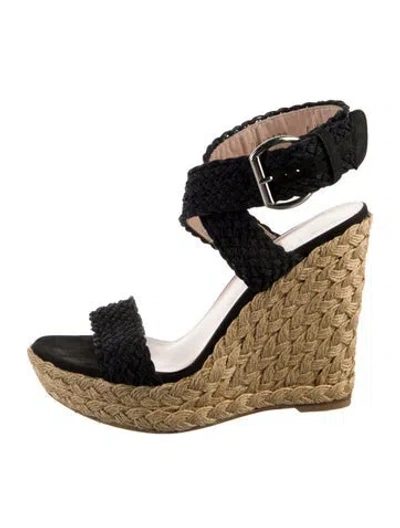 Pre-owned Stuart Weitzman Jute Braided Accents Espadrilles In Black