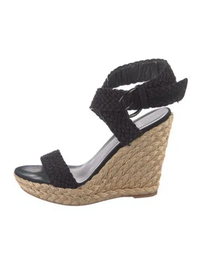 Pre-owned Stuart Weitzman Jute Braided Accents Espadrilles In Black