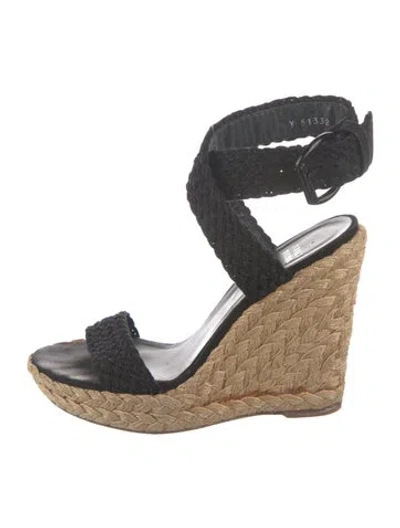 Pre-owned Stuart Weitzman Jute Braided Accents Espadrilles In Black