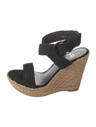Pre-owned Stuart Weitzman Jute Braided Accents Espadrilles In Black