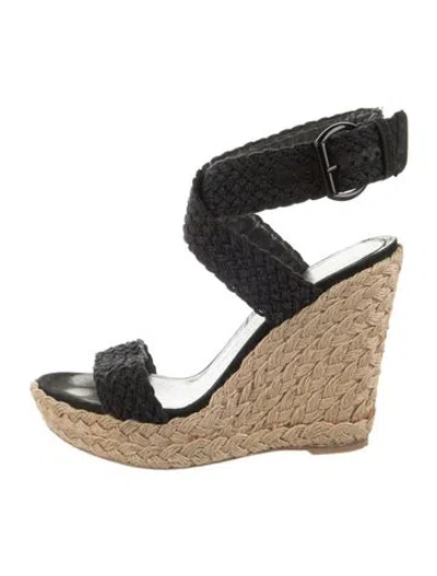 Pre-owned Stuart Weitzman Jute Braided Accents Sandals In Black