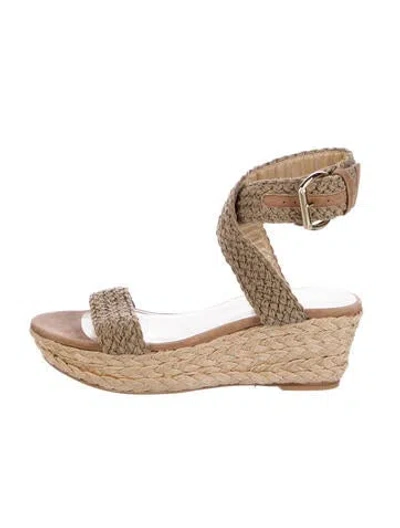 Pre-owned Stuart Weitzman Jute Colorblock Pattern Espadrilles In Neutral