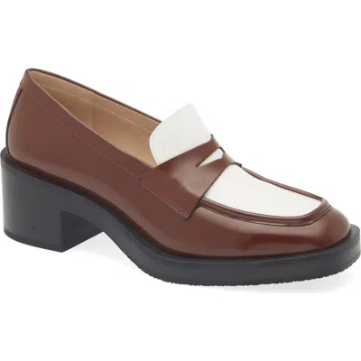 Stuart Weitzman Kaia 40 Block Heel Loafer In Hzelnt/wht
