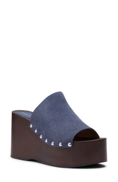 Stuart Weitzman Kate Studded Wedge Platform Slide Sandal In Blue