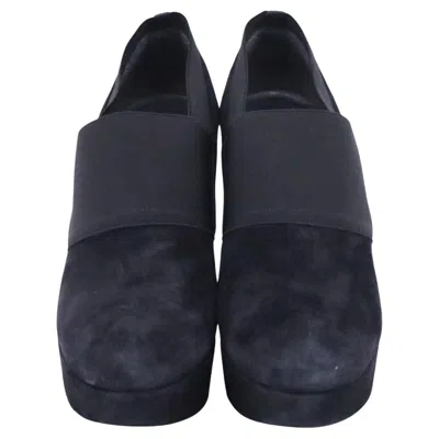 Pre-owned Stuart Weitzman Kilgore Elastic Strap Platform Ankle Boots In Black Suede