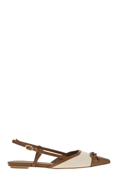 STUART WEITZMAN STUART WEITZMAN KITTY - LEATHER AND LINEN SLINGBACK