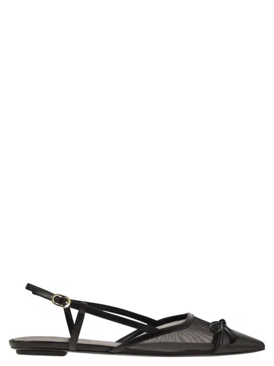 STUART WEITZMAN KITTY - LEATHER AND TRANSPARENT FABRIC SLINGBACK