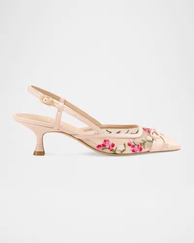 Stuart Weitzman Kitty Embroidered Slingback Pumps