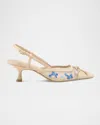 Stuart Weitzman Kitty Embroidered Slingback Pumps In Cielo Multi