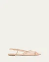 Stuart Weitzman Kitty Mesh Leather Cap-toe Slingback Flats In Beigebarely Beige