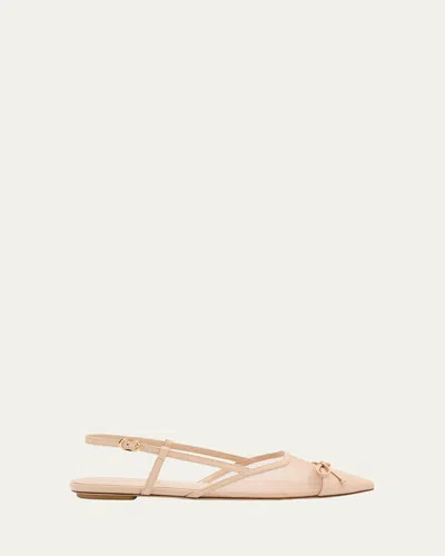 Stuart Weitzman Kitty Mesh Leather Cap-toe Slingback Flats In Neutral