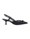 Stuart Weitzman Mesh And Leather Slingback Pumps With Sculptural Heel