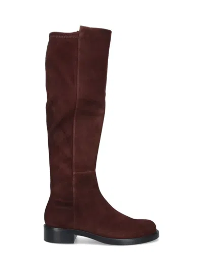 STUART WEITZMAN KNEE-HIGH BROWN SUEDE BOOTS WITH MINIMALIST DESIGN
