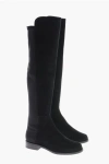 Stuart Weitzman Suede And Fabric Knee-high Block Heel Boots