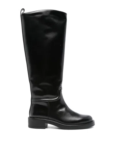 Stuart Weitzman Stylish Knee-high Leather Block Heel Boots In Black