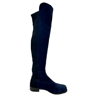 Pre-owned Stuart Weitzman Knee Length Boots In Navy Blue Suede