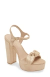 Stuart Weitzman Knot Platform Ankle Strap Sandal In Platino