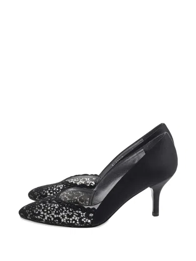 Pre-owned Stuart Weitzman Lace Almond-toe Heeled Pumps In Black